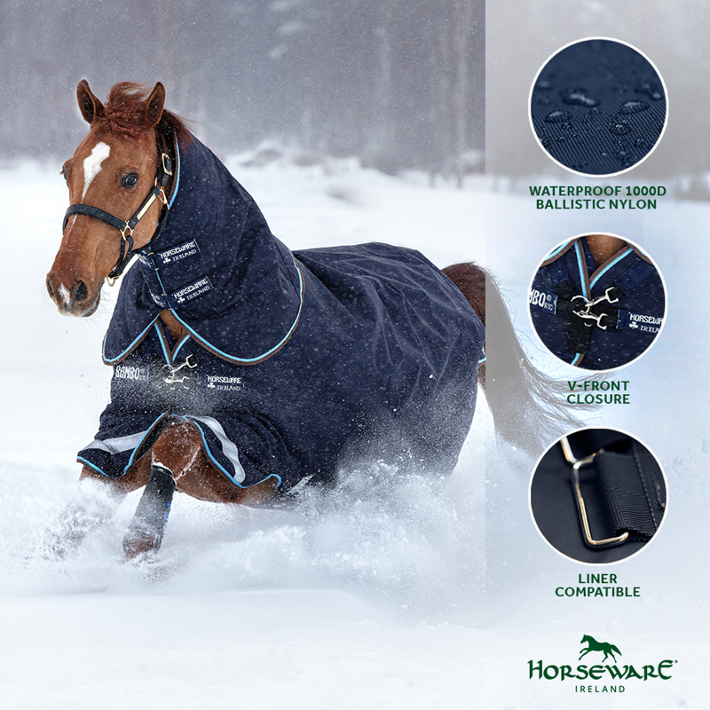 Horseware Rambo Duo Turnout Rug Bundle - Navy/Sky Blue/Brown-5